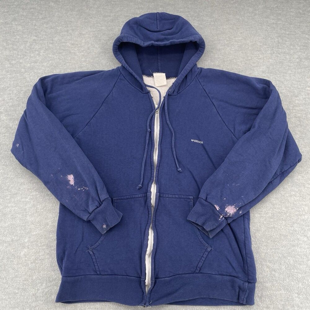 Vintage 90s McGregor Thermal Lined Hoodie Adult Medium Blue Zip Up Sweatshirt